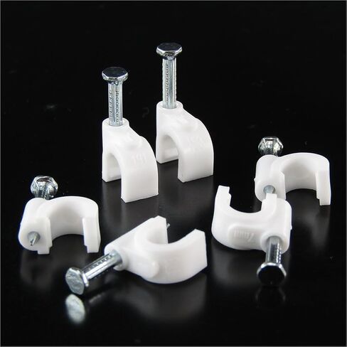 HS 7mm Ethernet Cat6 Cable Clips Clamps RG6 with Steel Nail (200 Pack),Wire Clips White for Wall,Cord Management in Kuwait