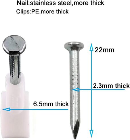 HS 7mm Ethernet Cat6 Cable Clips Clamps RG6 with Steel Nail (200 Pack),Wire Clips White for Wall,Cord Management in Kuwait