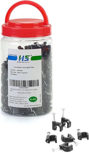 HS 7mm Ethernet Cat6 Cable Clips Clamps RG6 with Steel Nail (200 Pack),Wire Clips White for Wall,Cord Management in Kuwait