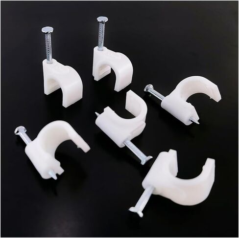 HS 7mm Ethernet Cat6 Cable Clips Clamps RG6 with Steel Nail (200 Pack),Wire Clips White for Wall,Cord Management in Kuwait