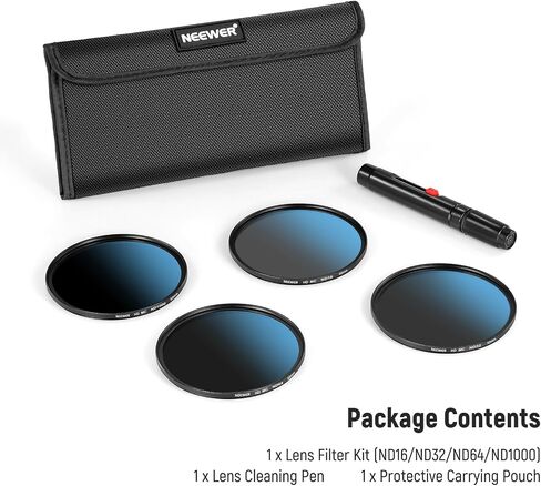 Neewer 52mm ND Lens Filter Set, ND16/ND32/ND64/ND1000, Lens Cleaning Pen, Filter Pouch, HD Filter Accessories Kit Compatible with Canon Nikon Sony Camera Lens in Saudi Arabia