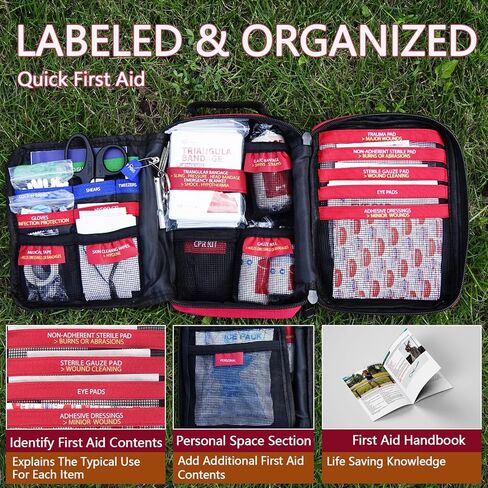 First Aid Kit, Professional Trauma First Aid Kit with Labelled Compartments Molle System for Car, Hiking, Backpacking, Camping, Traveling, and Cycling in Kuwait