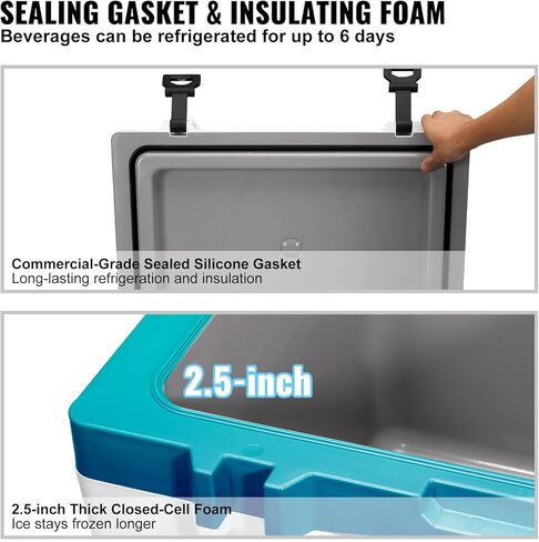 VEVOR Ultra-Light Hard Cooler, Ice Retention Cooler with Heavy Duty Handle, Ice Chest Lunch Box for Camping, Travel, Outdoor, Keeps Cool for up to 6 Days, 30% Lighter Than Rotomolded Coolers in Kuwait