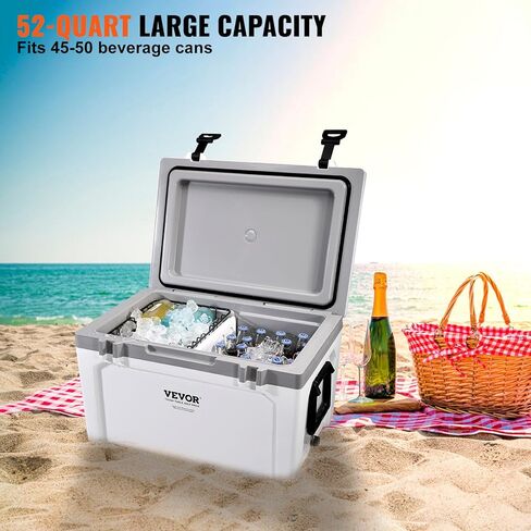 VEVOR Ultra-Light Hard Cooler, Ice Retention Cooler with Heavy Duty Handle, Ice Chest Lunch Box for Camping, Travel, Outdoor, Keeps Cool for up to 6 Days, 30% Lighter Than Rotomolded Coolers in Kuwait