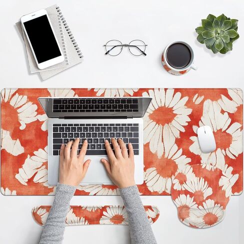 Britimes Keyboard Mouse Pad Set 4in1 Large Mousepad+Keyboard Wrist Rest+Mouse Wrist Rest+Coaster Set with Ergonomic Design for Home Office Computer 35.4x15.7Inches(Bohemian Plants) in Saudi Arabia
