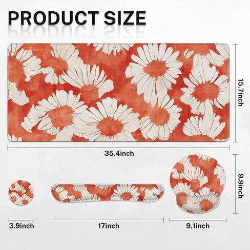 Britimes Keyboard Mouse Pad Set 4in1 Large Mousepad+Keyboard Wrist Rest+Mouse Wrist Rest+Coaster Set with Ergonomic Design for Home Office Computer 35.4x15.7Inches(Bohemian Plants) in Saudi Arabia