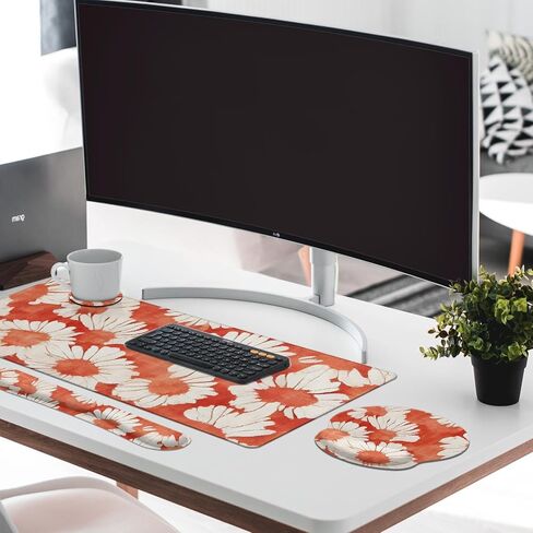 Britimes Keyboard Mouse Pad Set 4in1 Large Mousepad+Keyboard Wrist Rest+Mouse Wrist Rest+Coaster Set with Ergonomic Design for Home Office Computer 35.4x15.7Inches(Bohemian Plants) in Saudi Arabia