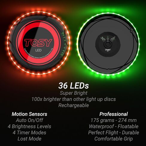 TOSY Flying Disc - 16 Million Color RGB or 36 or 360 LEDs, Extremely Bright, Smart Modes, Auto Light Up, Rechargeable, Perfect Birthday & Camping Gift for Men/Boys/Teens/Kids, 175g frisbees in Saudi Arabia