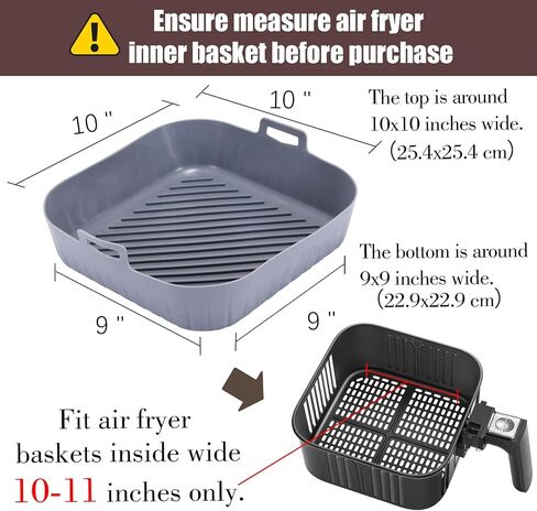 Golden Associate Silicone Liners Square for Air Fryer, 2 Pcs Non-stick Food-grade Reusable Basket Silicone Pot Baking Tray Airfryer Accessories, Top Size 9 inches, Bottom Size 8 inches in Saudi Arabia