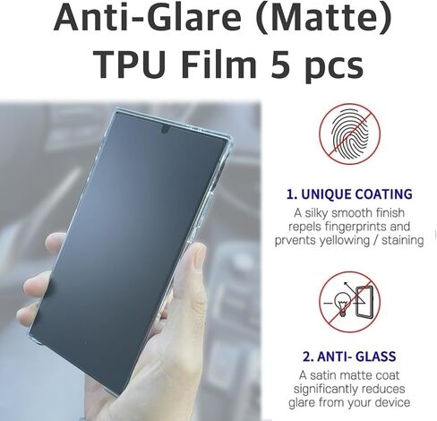 [5+2] 5 Anti-glare(matte) TPU film Screen protector + 2 Lens Protector for Samsung Galaxy S25 Ultra 5G 2025 Easy to Install [Perfect Fit for 3D edge Screen] (N) in Saudi Arabia