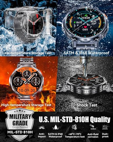 1.85 "شاشة كبيرة الشاشة العسكرية ساعتها الذكية للرجال الذين يعانون من المصباح ، وبطارية كبيرة 730 مللي أمبير ، و IP68 مقاومة للماء ، ومكالمات بلوتوث ، و 114 أوضاع رياضية ، ومراقبة نوم/نوم لنظام التشغيل iOS android in Kuwait