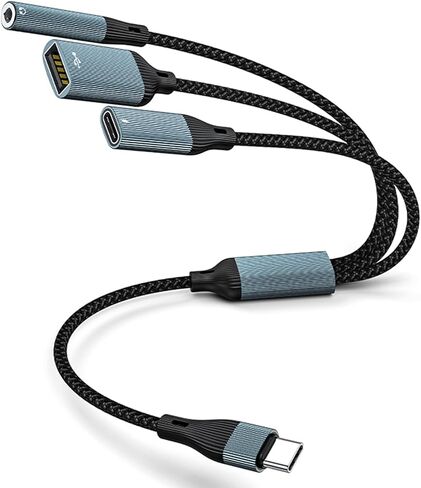 USB C Splitter ، USB C إلى محول سماعة رأس USB إلى 3.5 مم وكبل الشاحن PD 60W USB C إلى USB ، in Kuwait