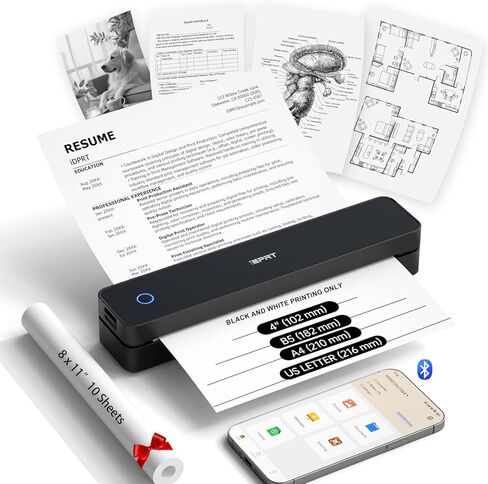 تدعم طابعات IDPRT Portable Protable Travel ، 300DPI Pluetooth Thermal Printers 8.5 "X11" US Letter و A4 و Inkless Print in Kuwait