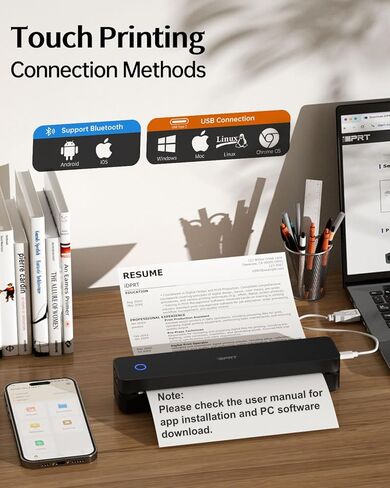 تدعم طابعات IDPRT Portable Protable Travel ، 300DPI Pluetooth Thermal Printers 8.5 "X11" US Letter و A4 و Inkless Print in Kuwait