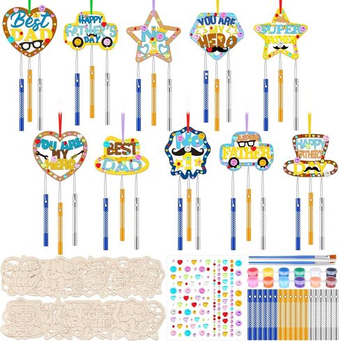 DoubleFill 30 Pack Wind Chime Kit Make You Own Mother's Day Wind Chimes Crafts DIY Coloring Wooden Mother's Day Craft for Mom's Birthday Gifts Party Decoration Art Hanging Ornaments in Kuwait