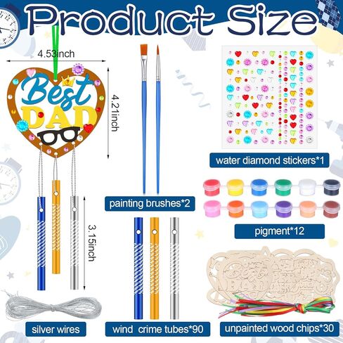 DoubleFill 30 Pack Wind Chime Kit Make You Own Mother's Day Wind Chimes Crafts DIY Coloring Wooden Mother's Day Craft for Mom's Birthday Gifts Party Decoration Art Hanging Ornaments in Kuwait