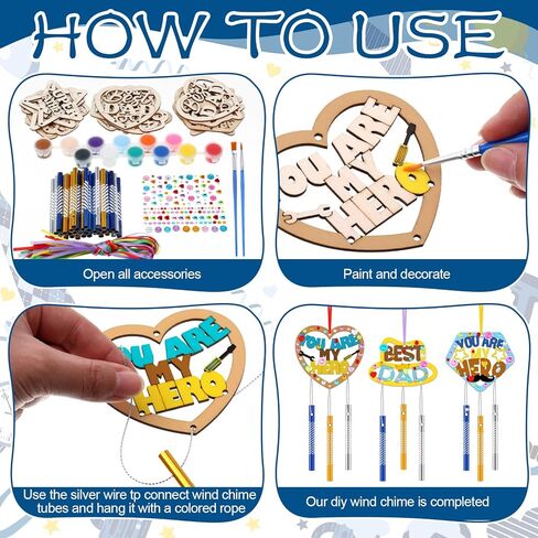 DoubleFill 30 Pack Wind Chime Kit Make You Own Mother's Day Wind Chimes Crafts DIY Coloring Wooden Mother's Day Craft for Mom's Birthday Gifts Party Decoration Art Hanging Ornaments in Kuwait