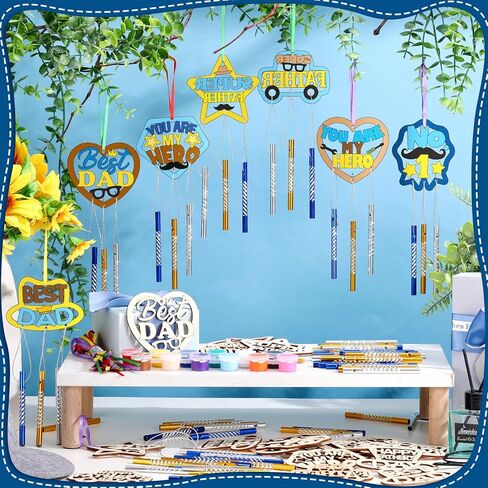 DoubleFill 30 Pack Wind Chime Kit Make You Own Mother's Day Wind Chimes Crafts DIY Coloring Wooden Mother's Day Craft for Mom's Birthday Gifts Party Decoration Art Hanging Ornaments in Kuwait
