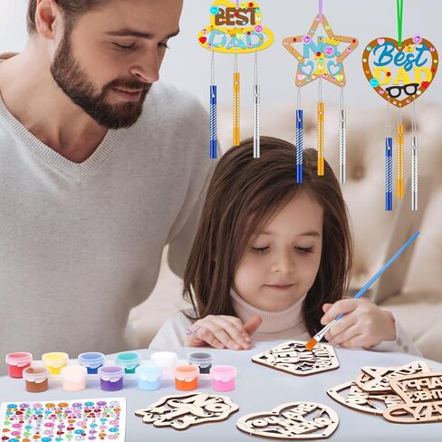 DoubleFill 30 Pack Wind Chime Kit Make You Own Mother's Day Wind Chimes Crafts DIY Coloring Wooden Mother's Day Craft for Mom's Birthday Gifts Party Decoration Art Hanging Ornaments in Kuwait