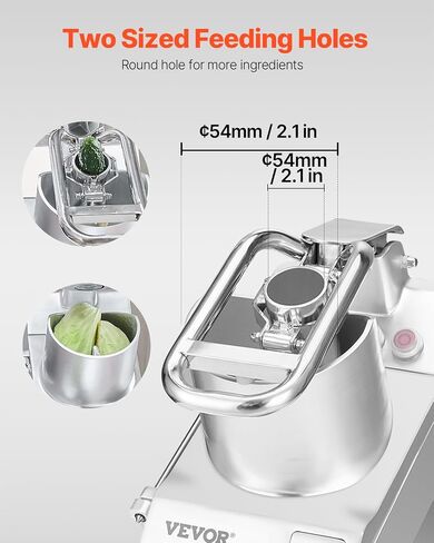 VEVOR Food Processor & Vegetable Chopper, 2 Feeding Holes Food-Grade Stainless Steel Food Processor Chopper with Detachable 6 Blades, 3mm/5mm/7mm/10mm Shredder, 2mm/4mm Slicer, for Vegetables, Fruit in Saudi Arabia