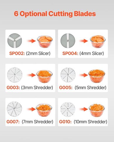 VEVOR Food Processor & Vegetable Chopper, 2 Feeding Holes Food-Grade Stainless Steel Food Processor Chopper with Detachable 6 Blades, 3mm/5mm/7mm/10mm Shredder, 2mm/4mm Slicer, for Vegetables, Fruit in Saudi Arabia
