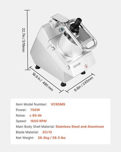 VEVOR Food Processor & Vegetable Chopper, 2 Feeding Holes Food-Grade Stainless Steel Food Processor Chopper with Detachable 6 Blades, 3mm/5mm/7mm/10mm Shredder, 2mm/4mm Slicer, for Vegetables, Fruit in Saudi Arabia