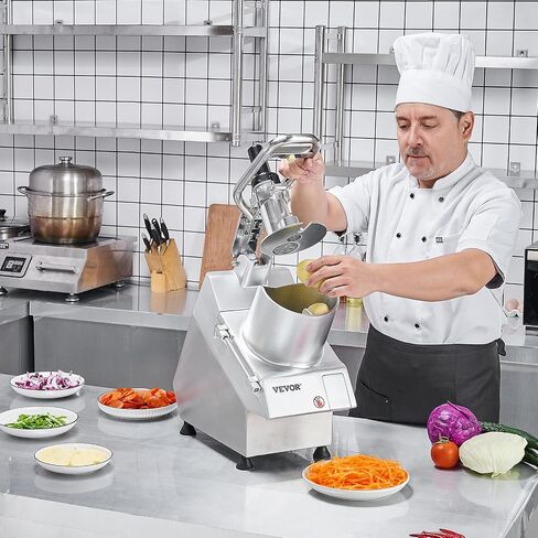 VEVOR Food Processor & Vegetable Chopper, 2 Feeding Holes Food-Grade Stainless Steel Food Processor Chopper with Detachable 6 Blades, 3mm/5mm/7mm/10mm Shredder, 2mm/4mm Slicer, for Vegetables, Fruit in Saudi Arabia