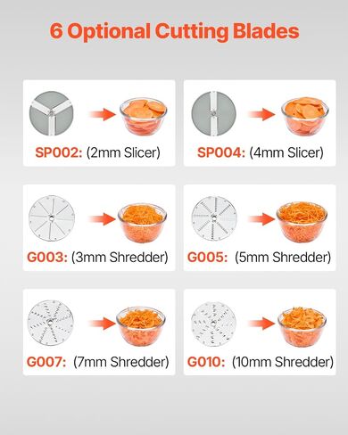 VEVOR Food Processor & Vegetable Chopper, 2 Feeding Holes Food-Grade Stainless Steel Food Processor Chopper with Detachable 6 Blades, 3mm/5mm/7mm/10mm Shredder, 2mm/4mm Slicer, for Vegetables, Fruit in Saudi Arabia