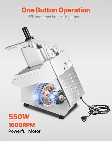 VEVOR Food Processor & Vegetable Chopper, 2 Feeding Holes Food-Grade Stainless Steel Food Processor Chopper with Detachable 6 Blades, 3mm/5mm/7mm/10mm Shredder, 2mm/4mm Slicer, for Vegetables, Fruit in Saudi Arabia