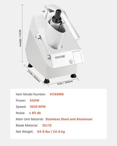 VEVOR Food Processor & Vegetable Chopper, 2 Feeding Holes Food-Grade Stainless Steel Food Processor Chopper with Detachable 6 Blades, 3mm/5mm/7mm/10mm Shredder, 2mm/4mm Slicer, for Vegetables, Fruit in Saudi Arabia