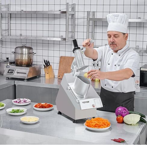 VEVOR Food Processor & Vegetable Chopper, 2 Feeding Holes Food-Grade Stainless Steel Food Processor Chopper with Detachable 6 Blades, 3mm/5mm/7mm/10mm Shredder, 2mm/4mm Slicer, for Vegetables, Fruit in Saudi Arabia