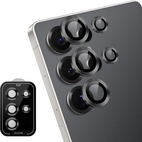 Camera Lens Protector for Samsung Galaxy S25 Ultra 5G, Tempered Glass Individual Metal Ring Camera Cover, Anti-Scratch Case Friendly Camera Protector for Galaxy S25 Ultra - Titanium Silverblue in Kuwait