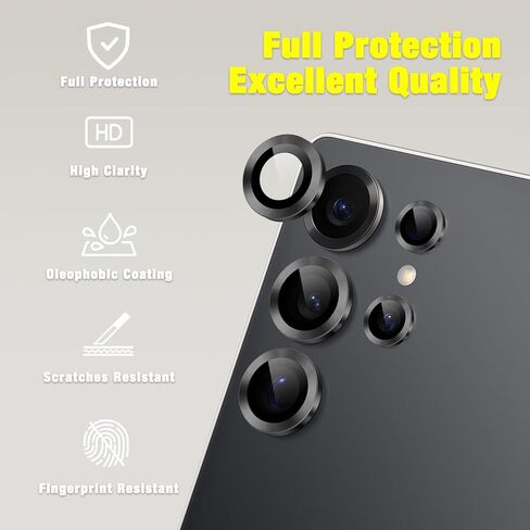 Camera Lens Protector for Samsung Galaxy S25 Ultra 5G, Tempered Glass Individual Metal Ring Camera Cover, Anti-Scratch Case Friendly Camera Protector for Galaxy S25 Ultra - Titanium Silverblue in Kuwait