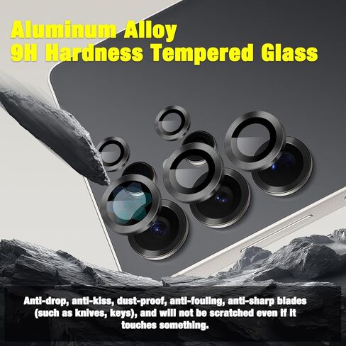 Camera Lens Protector for Samsung Galaxy S25 Ultra 5G, Tempered Glass Individual Metal Ring Camera Cover, Anti-Scratch Case Friendly Camera Protector for Galaxy S25 Ultra - Titanium Silverblue in Kuwait