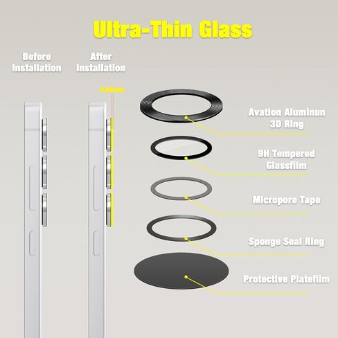 Camera Lens Protector for Samsung Galaxy S25 Ultra 5G, Tempered Glass Individual Metal Ring Camera Cover, Anti-Scratch Case Friendly Camera Protector for Galaxy S25 Ultra - Titanium Silverblue in Kuwait