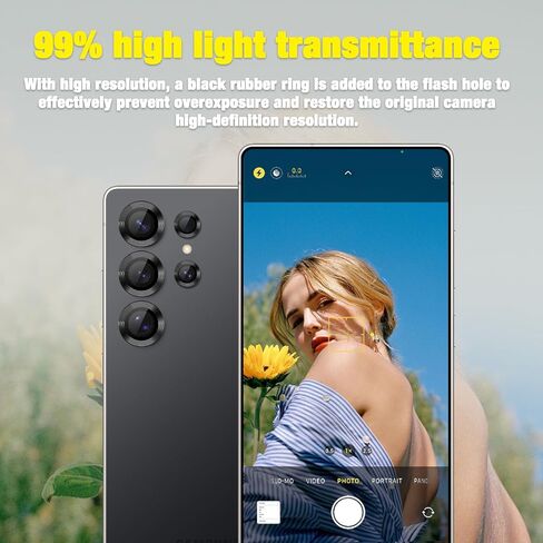 Camera Lens Protector for Samsung Galaxy S25 Ultra 5G, Tempered Glass Individual Metal Ring Camera Cover, Anti-Scratch Case Friendly Camera Protector for Galaxy S25 Ultra - Titanium Silverblue in Kuwait
