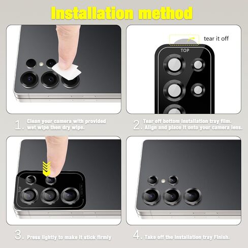 Camera Lens Protector for Samsung Galaxy S25 Ultra 5G, Tempered Glass Individual Metal Ring Camera Cover, Anti-Scratch Case Friendly Camera Protector for Galaxy S25 Ultra - Titanium Silverblue in Kuwait