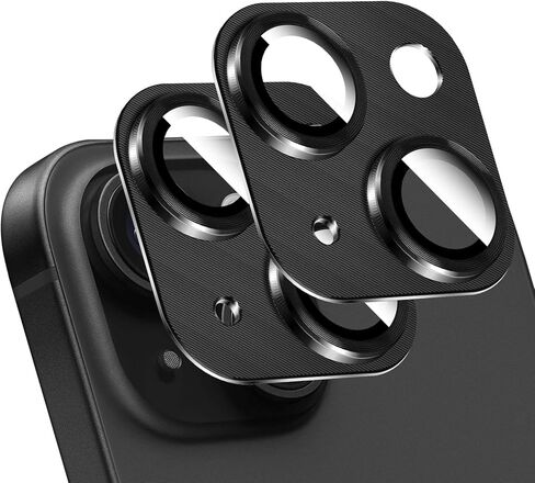 LucBuy 2PCS Metal Camera Lens Protector for iPhone 13/iPhone 13 Mini, 3D Texture Aluminum Coverage Phone Decoration, Anti-Scratch Full Protection Titanium Back Camera Cover in Kuwait