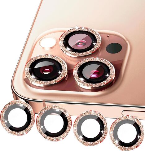 Compatible with iPhone 16 Pro/iPhone 16 Pro Max Camera Lens Protector Glitter (3+1 Pack), Bling Sparkle Camera Cover with Clear Tempered Glass 9H, Case Friendly (Pink) in Kuwait