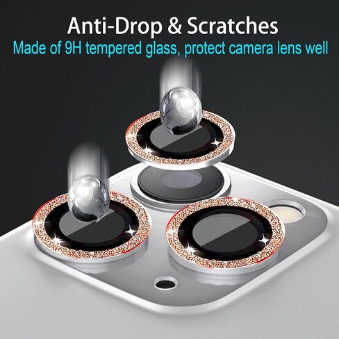 Compatible with iPhone 16 Pro/iPhone 16 Pro Max Camera Lens Protector Glitter (3+1 Pack), Bling Sparkle Camera Cover with Clear Tempered Glass 9H, Case Friendly (Pink) in Kuwait
