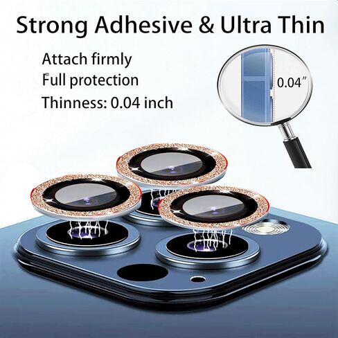 Compatible with iPhone 16 Pro/iPhone 16 Pro Max Camera Lens Protector Glitter (3+1 Pack), Bling Sparkle Camera Cover with Clear Tempered Glass 9H, Case Friendly (Pink) in Kuwait