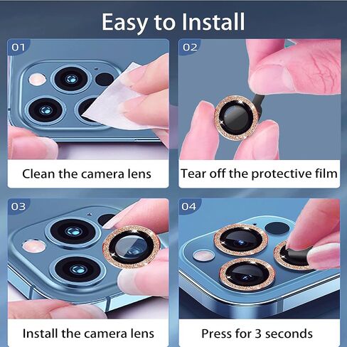 Compatible with iPhone 16 Pro/iPhone 16 Pro Max Camera Lens Protector Glitter (3+1 Pack), Bling Sparkle Camera Cover with Clear Tempered Glass 9H, Case Friendly (Pink) in Kuwait