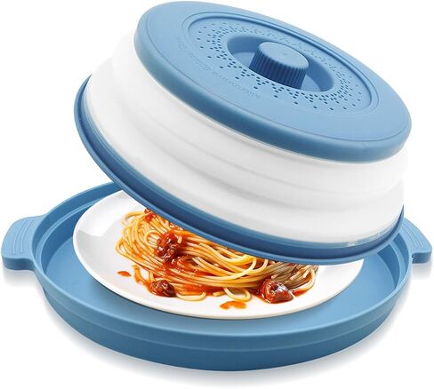 Microwave Food Cover with Handle - Collapsible and vented silicone splash guard with tray - For microwave food heating-Splash guard can be used as a draining basket for washing vegetables and fruits in Saudi Arabia