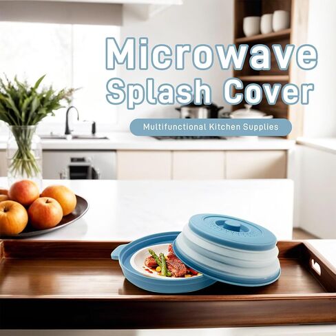 Microwave Food Cover with Handle - Collapsible and vented silicone splash guard with tray - For microwave food heating-Splash guard can be used as a draining basket for washing vegetables and fruits in Saudi Arabia