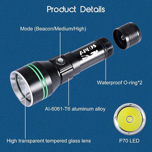 APLOS AP30C 3000lm Diving Flashlight - 3 Modes, Power Indicator, IPX8 Waterproof in Kuwait