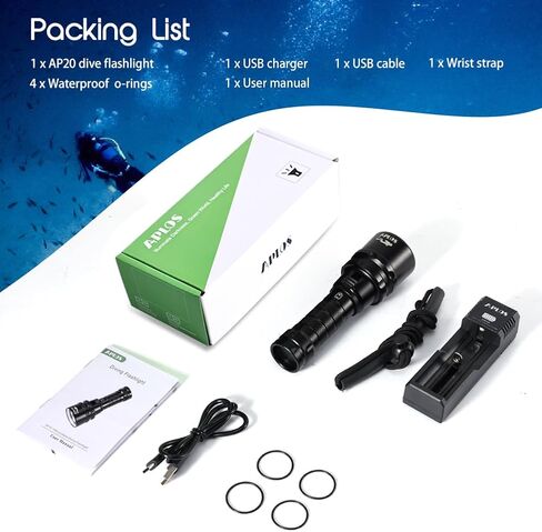 مصباح غوص APLOS AP30C 3000lm - 3 أوضاع، مؤشر الطاقة، مقاوم للماء IPX8 in Kuwait