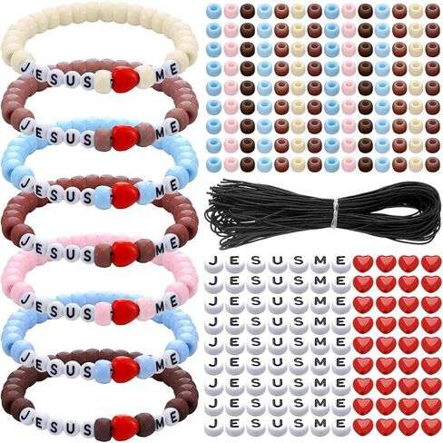 Ferreve 35 Sets Religious Bead Wristband Craft Kit Jesus Love Me Faith DIY Bead Craft Kit Love Charms Letter Beads for VBS Week Sunday School Christian Bible Verse Gifts Making in Kuwait