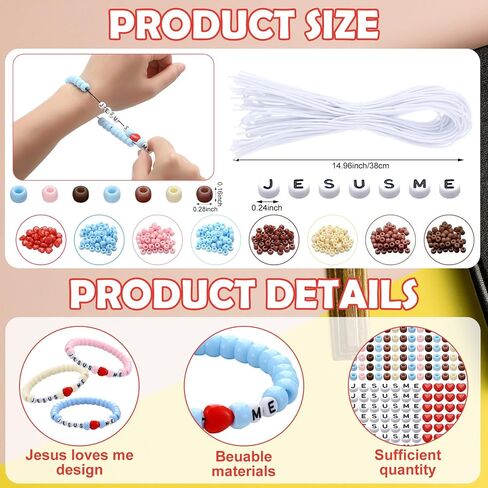Ferreve 35 Sets Religious Bead Wristband Craft Kit Jesus Love Me Faith DIY Bead Craft Kit Love Charms Letter Beads for VBS Week Sunday School Christian Bible Verse Gifts Making in Kuwait