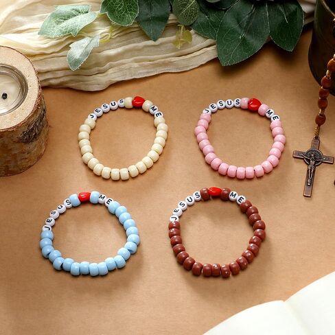 Ferreve 35 Sets Religious Bead Wristband Craft Kit Jesus Love Me Faith DIY Bead Craft Kit Love Charms Letter Beads for VBS Week Sunday School Christian Bible Verse Gifts Making in Kuwait