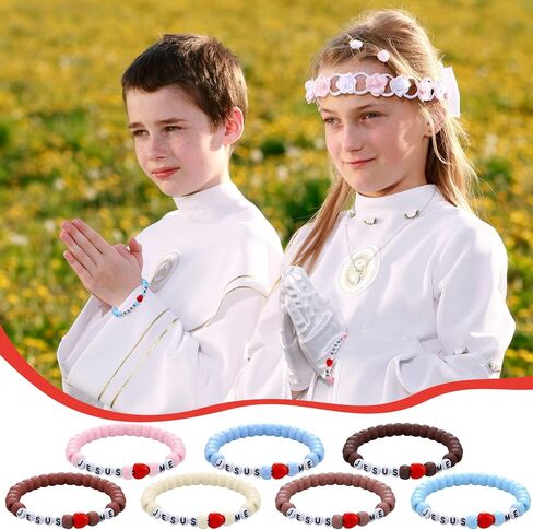 Ferreve 35 Sets Religious Bead Wristband Craft Kit Jesus Love Me Faith DIY Bead Craft Kit Love Charms Letter Beads for VBS Week Sunday School Christian Bible Verse Gifts Making in Kuwait